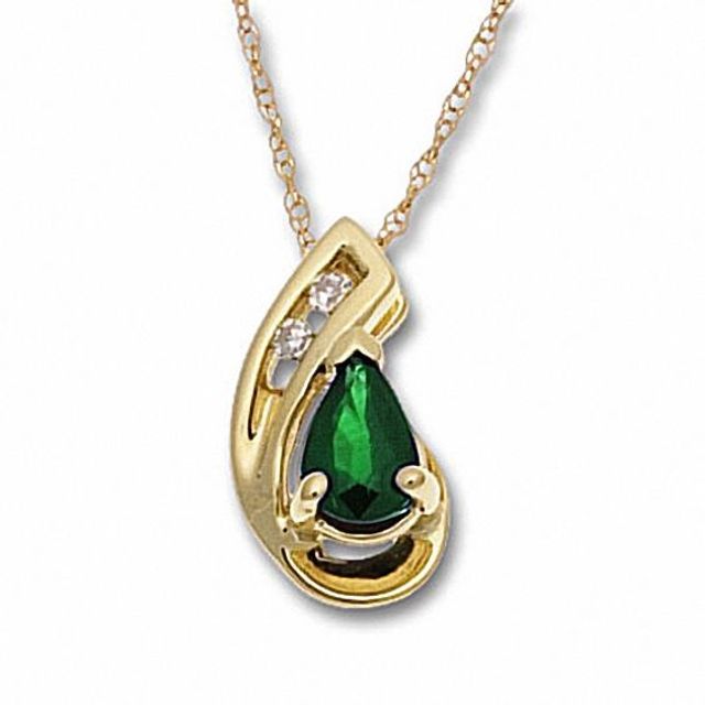 Heart-Shaped Lab-Created Emerald and Diamond Accent Three Stone Necklace in  Sterling Silver | Zales
