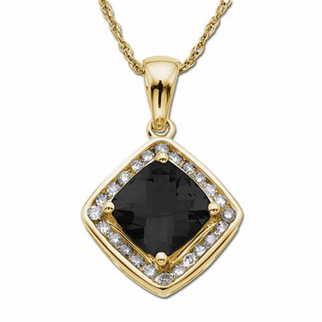 Square Onyx Pendant in 10K Gold with Diamond Accents