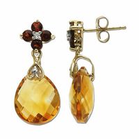 Briolette Citrine and Garnet Drop Earrings in 10K Gold with Diamond Accents