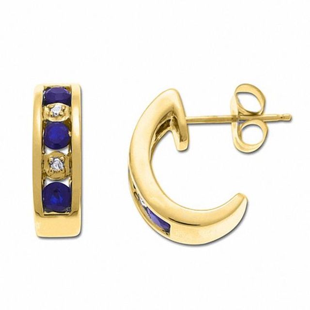 Blue Sapphire Earrings in 10K Gold with Diamond Accents