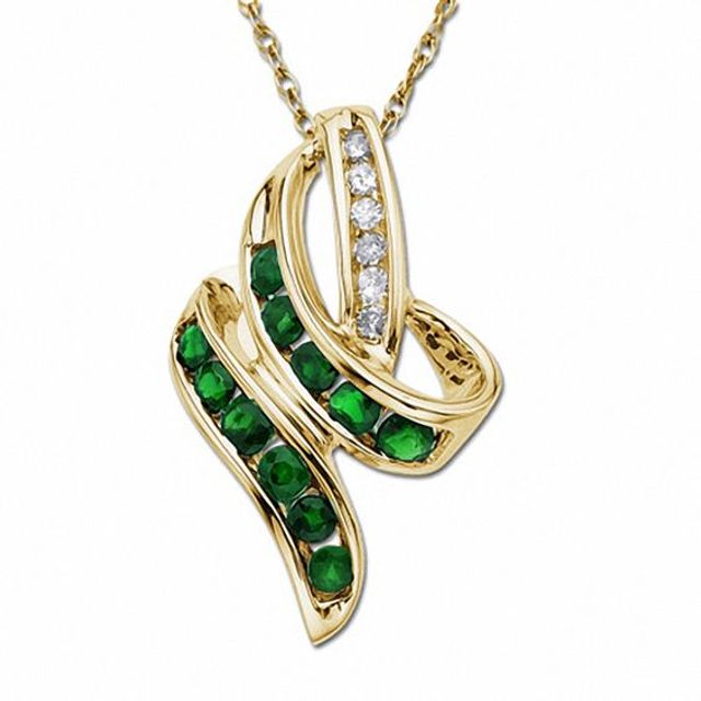 Emerald Ribbon Pendant in 10K Gold with Diamond Accents
