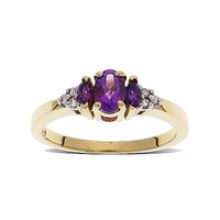 Amethyst Three Stone Ring in 10K Gold with Diamond Accents