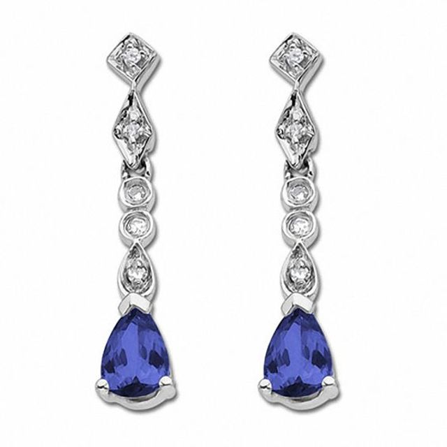 Pear-Shaped Blue Sapphire Drop Earrings in 10K White Gold with Diamond Accents