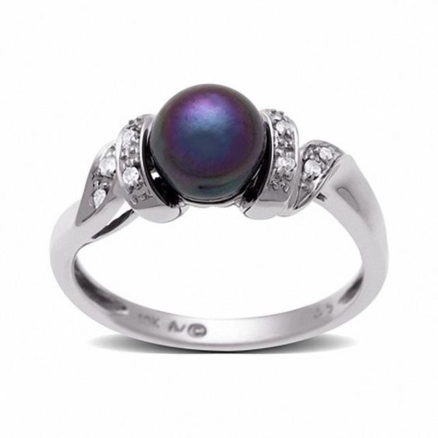 Grey Cultured Freshwater Pearl and Diamond Ring in 14K White Gold