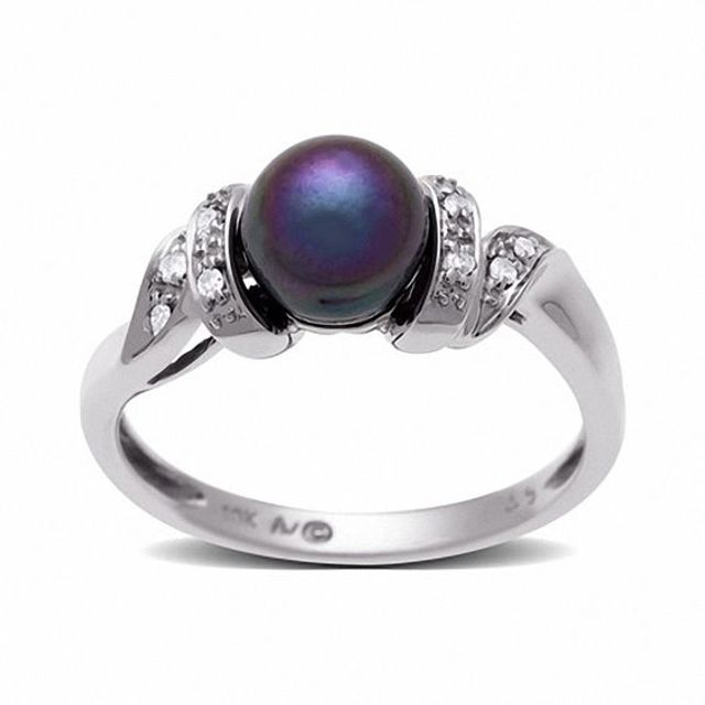 Grey Freshwater Cultured Pearl and Diamond Ring in 14K White Gold