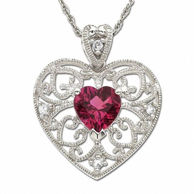 Pink Tourmaline Heart Pendant in 10K White Gold with Diamond Accents