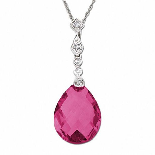 Briolette Rose Mystic Topaz Drop Pendant in 14K White Gold with Diamond Accents