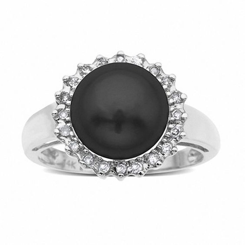 Grey Freshwater Cultured Pearl and Diamond Ring in 10K White Gold