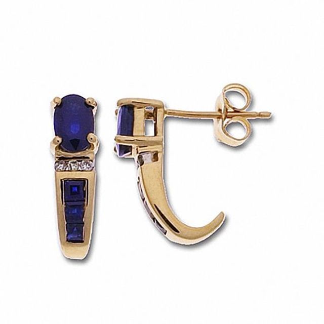 Oval Blue Sapphire Earrings in 14K Gold with Diamond Accents