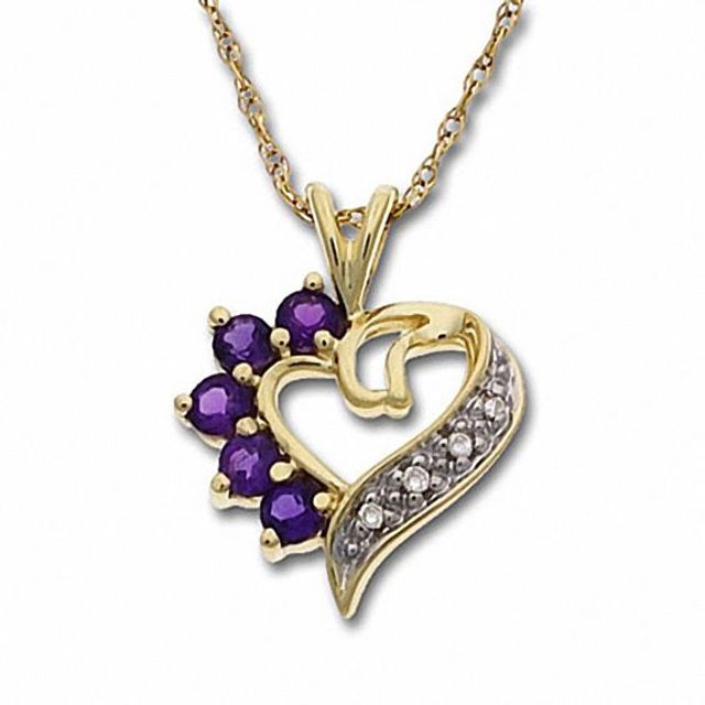 Amethyst Heart Pendant in 10K Gold with Diamond Accents