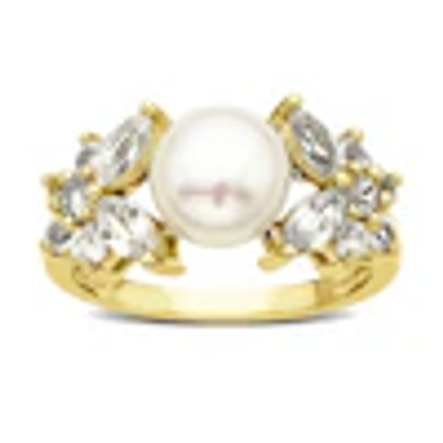Cultured Freshwater Pearl and Lab-Created White Sapphire Ring in 10K Gold