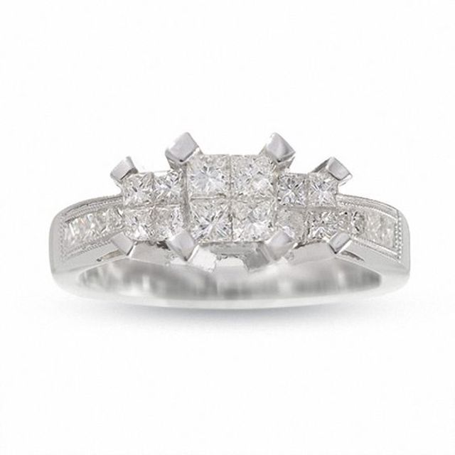 1 CT. T.w. Quad Princess-Cut Diamond Three Stone Ring in 14K White Gold