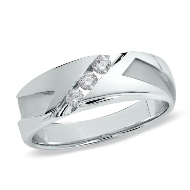 Men's 1/4 CT. T.w. Diamond Three Stone Abstract Slant Wedding Band in 10K White Gold