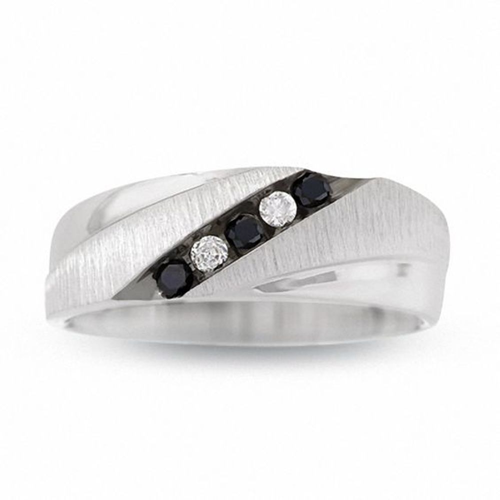 Men's 1/5 CT. T.w. Enhanced Black and White Diamond Five Stone Band in 10K White Gold