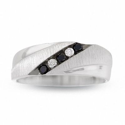 Men's 1/5 CT. T.w. Enhanced Black and White Diamond Five Stone Band in 10K White Gold