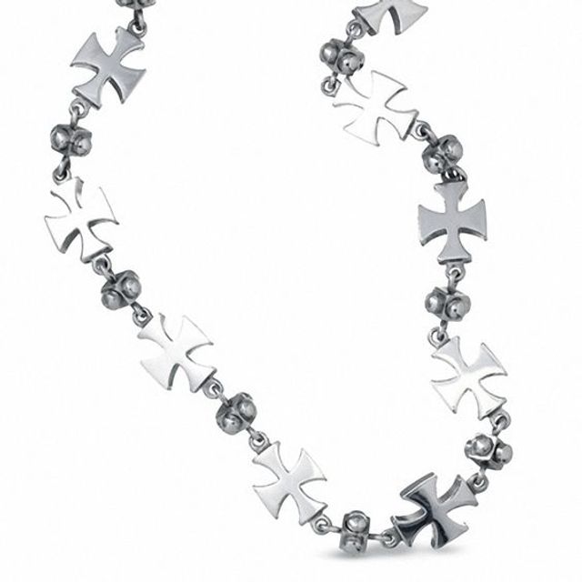 Simmons Jewelry Co. Men's 15mm Maltese Cross Necklace with Diamond Accents in Stainless Steel - 22"