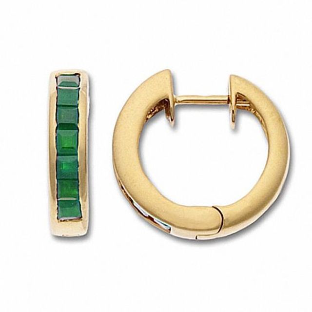 Square Emerald Hoop Earrings in 10K Gold