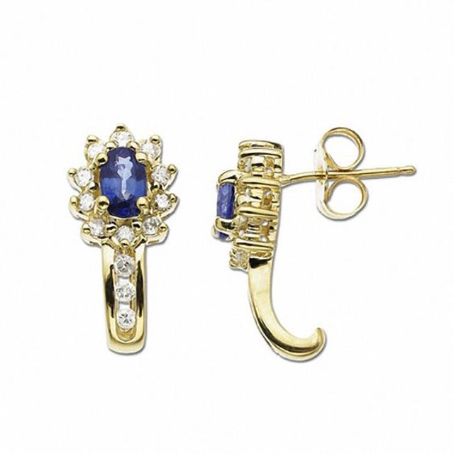 Oval Blue Sapphire and Diamond Earrings in 10K Gold