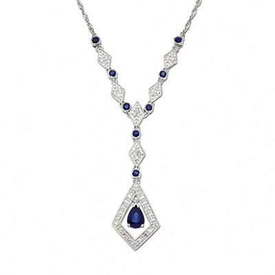 Pear-Shaped Blue Sapphire Drop Pendant in 14K White Gold with Diamond Accents