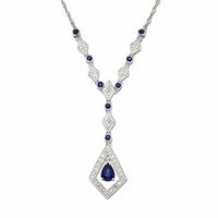 Pear-Shaped Blue Sapphire Drop Pendant in 14K White Gold with Diamond Accents