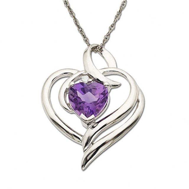 Heart-Shaped Amethyst Heart Pendant in 10K White Gold with Diamond Accents