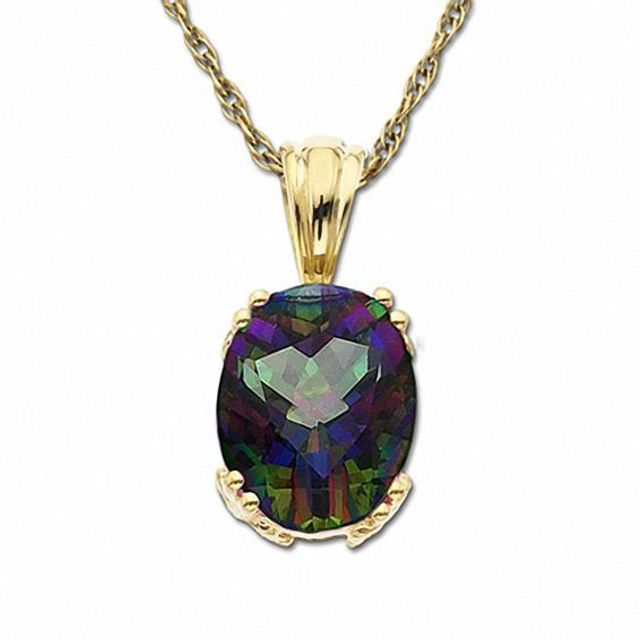 Oval Mystic Green Topaz Drop Pendant in 10K Gold