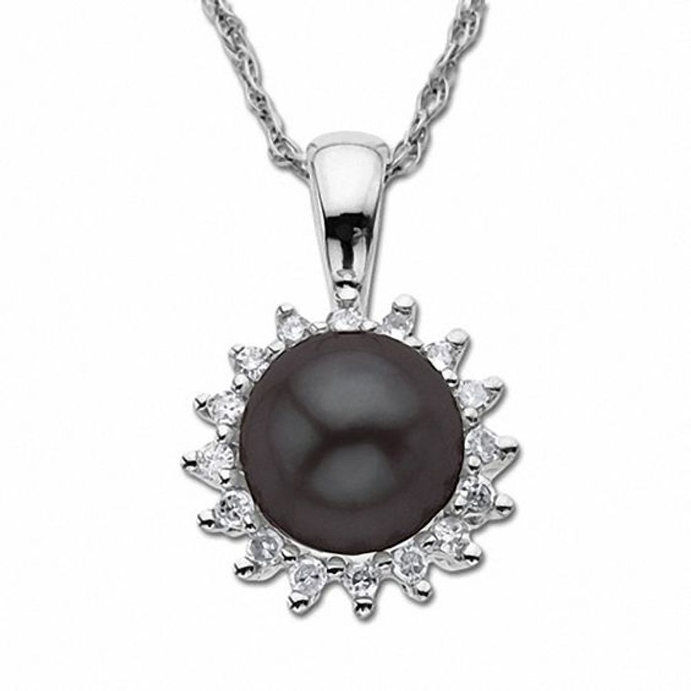 Cultured Freshwater Grey Pearl Drop Pendant in 10K White Gold with Diamond Accents