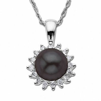 Cultured Freshwater Grey Pearl Drop Pendant in 10K White Gold with Diamond Accents
