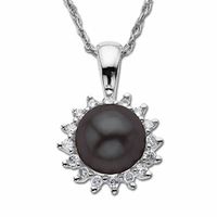 Cultured Freshwater Grey Pearl Drop Pendant in 10K White Gold with Diamond Accents