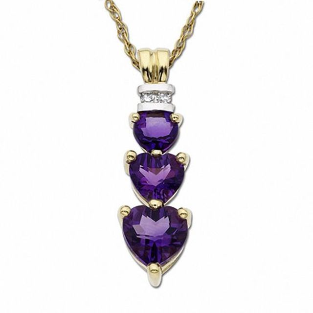 Heart-Shaped Amethyst Drop Pendant in 10K Gold with Diamond Accents