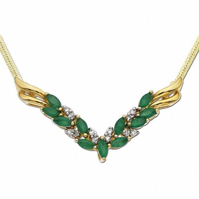 Marquise Emerald Necklace in 10K Gold with Diamond Accents