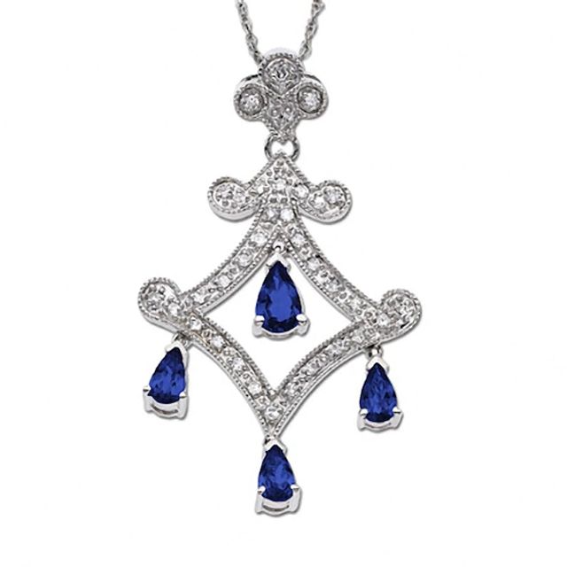 Pear-Shaped Blue Sapphire Drop Pendant in 14K White Gold with Diamond Accents