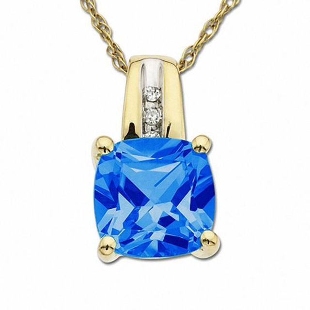 Blue Topaz Drop Pendant in 10K Gold with Diamond Accents