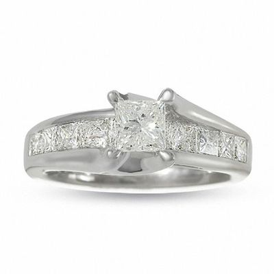 1-1/2 CT. T.w. Princess-Cut Diamond Bridge Engagement Ring in 14K White Gold