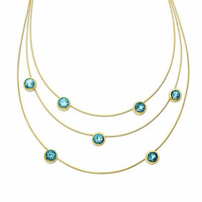 Blue Topaz Multi-Strand Necklace in 14K Gold