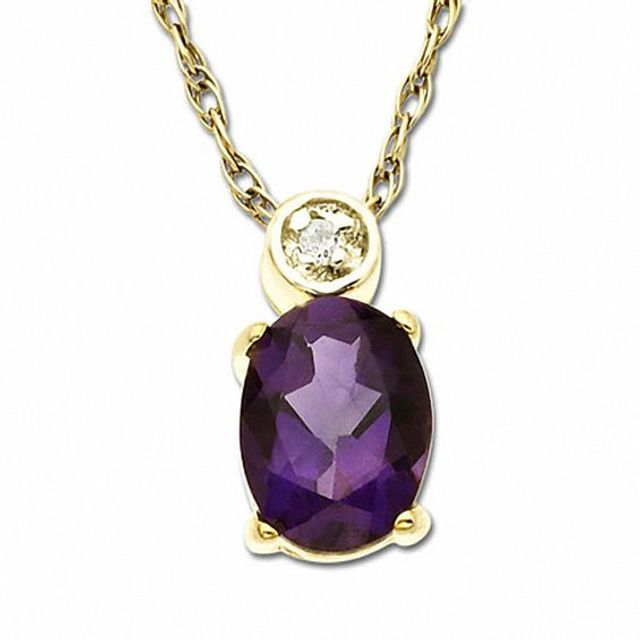 Oval Amethyst Drop Pendant in 10K Gold with Diamond Accent