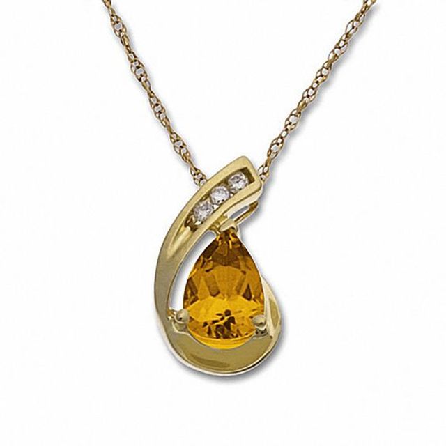 Pear-Shaped Citrine Drop Pendant in 10K Gold with Diamond Accents