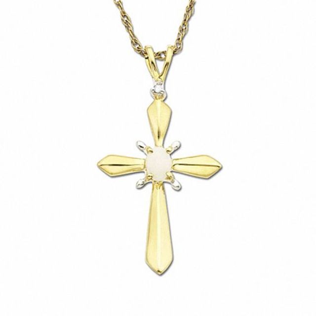 Opal Cross Pendant in 10K Gold with Diamond Accent