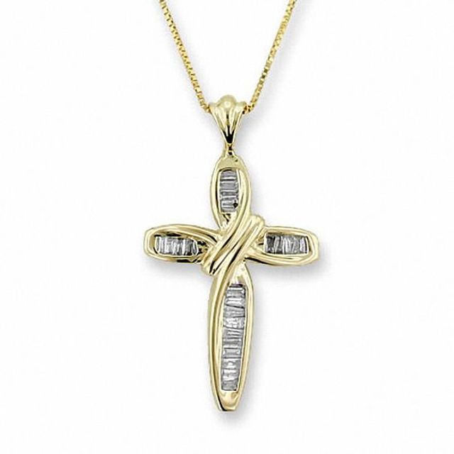Baguette Diamond Cross Pendant in 10K Gold