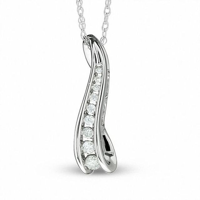 1/10 CT. T.w. Journey Diamond Channel Wave Pendant in 10K White Gold