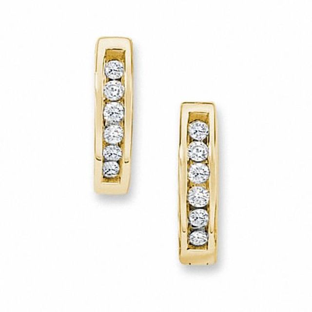 1/10 CT. T.w. Diamond Channel-Set Huggie Hoop Earrings in 10K Gold