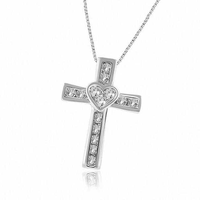 1/3 CT. T.w. Endless DiamondÂ® Heart Cross Pendant in 14K White Gold