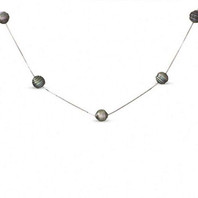 9.0-10.0mm Tahitian Cultured Pearl Necklace in 14K White Gold