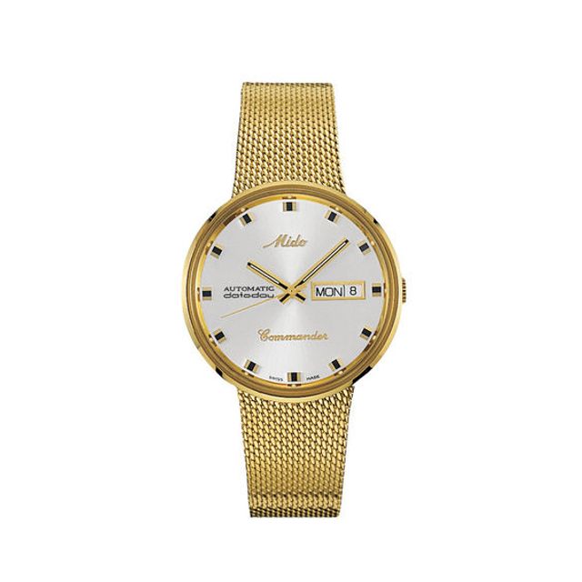 Men's MidoÂ® Commander Gold-Tone Mesh Automatic Watch with White Dial (Model: M8429.3.21.13)