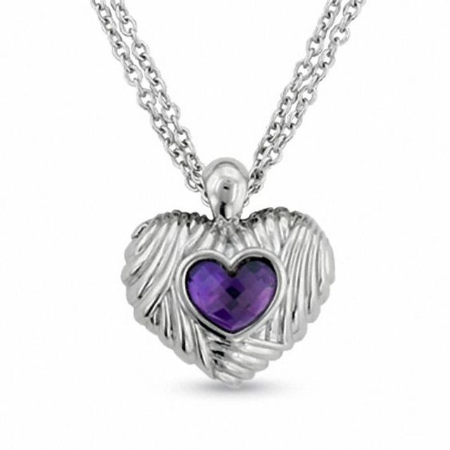 Amethyst Heart Pendant in Sterling Silver