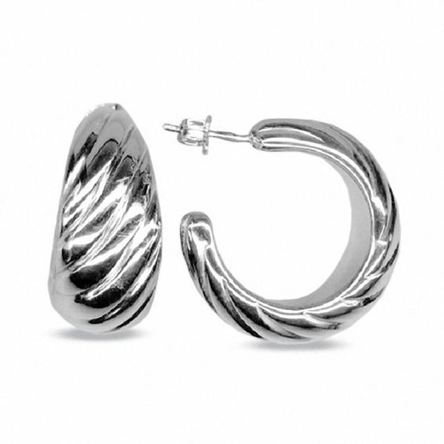 18K White Gold Tapered Swirl Hoop Earrings