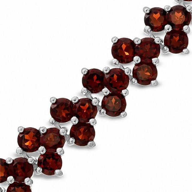 Garnet Cluster Tennis Bracelet in Sterling Silver