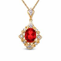 Oval Lab-Created Ruby Pendant in 10K Gold with Diamond Accents