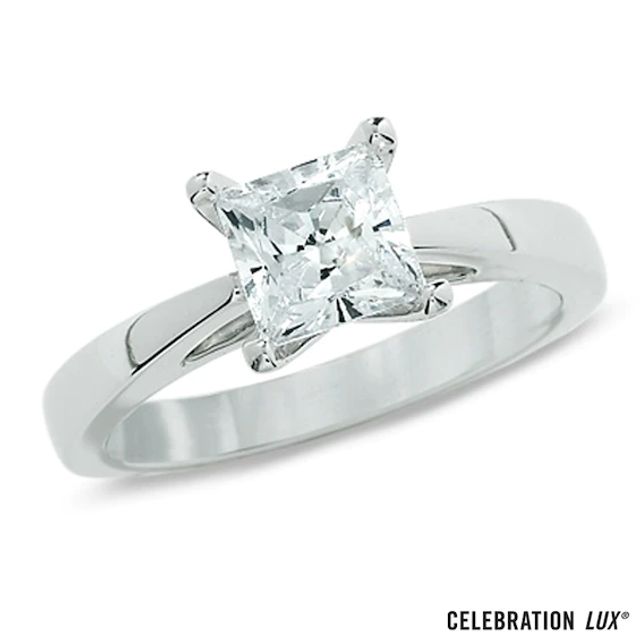 Celebration LuxÂ® -/ CT. Princess-Cut Certified Diamond Solitaire Engagement Ring in 14K White Gold (I/Si2