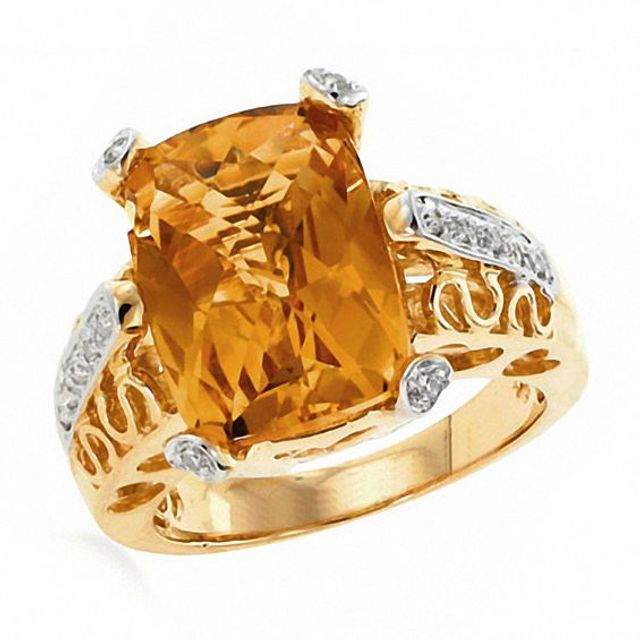 Citrine Filigree Ring with Diamond Accents in 14K Gold
